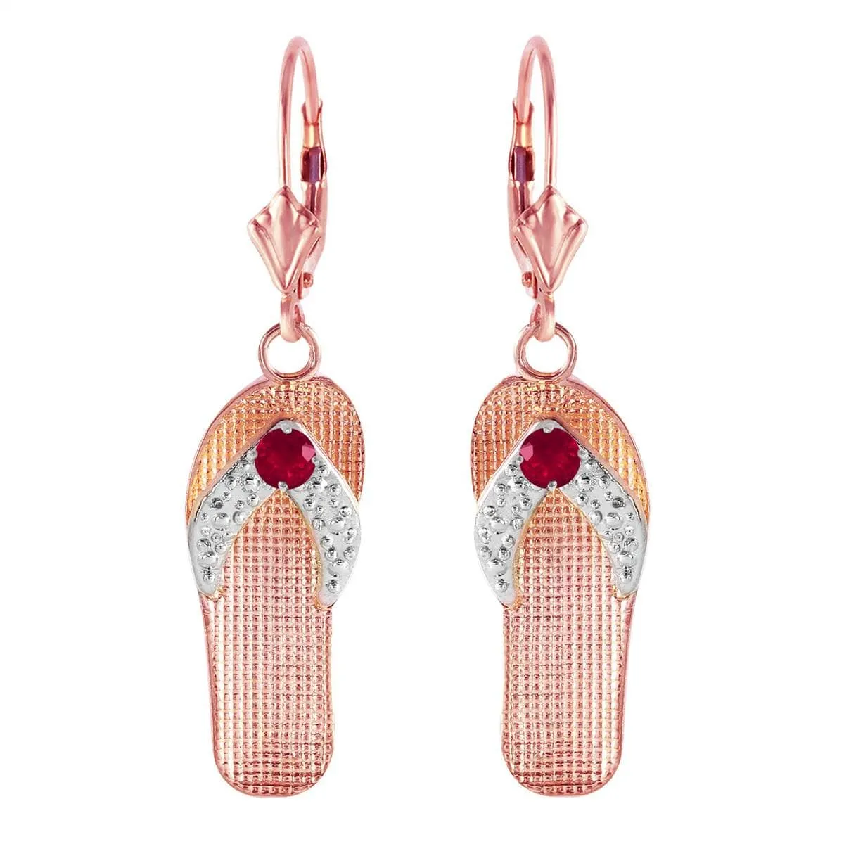 0.3 Carat 14K Solid Rose Gold Shoes Leverback Earrings Natural Ruby