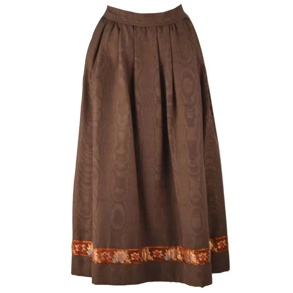 1970s Yves Saint Laurent Chocolate Moire Satin Fall Skirt