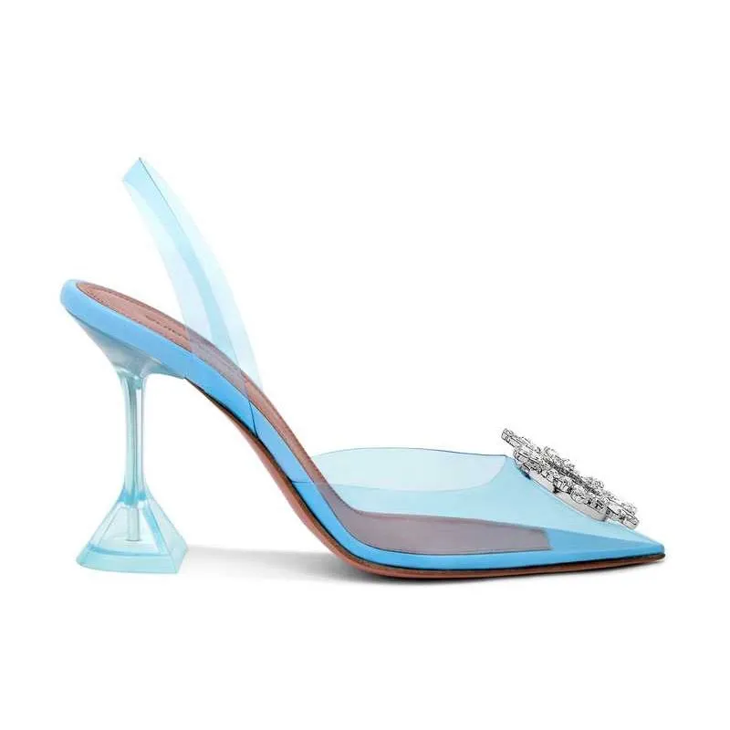 Amina Muaddi Begum Crystal Blue PVC Slingback Pumps