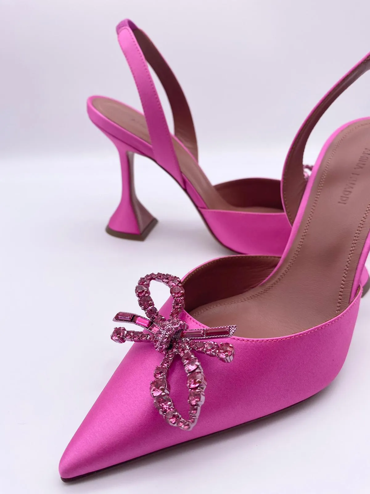 Amina Muaddi Rosie Satin Slingback Pumps (Pink)