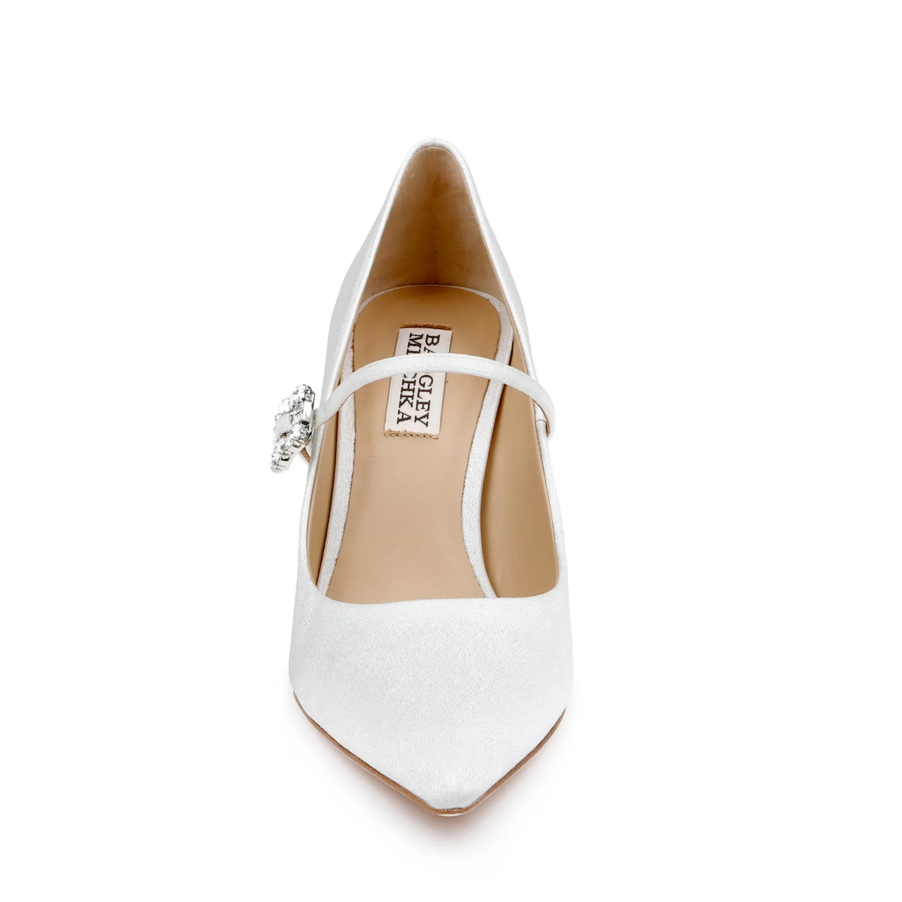 Antonia - Pointed Toe Mary Jane Pumps with Crystal Buckle - White