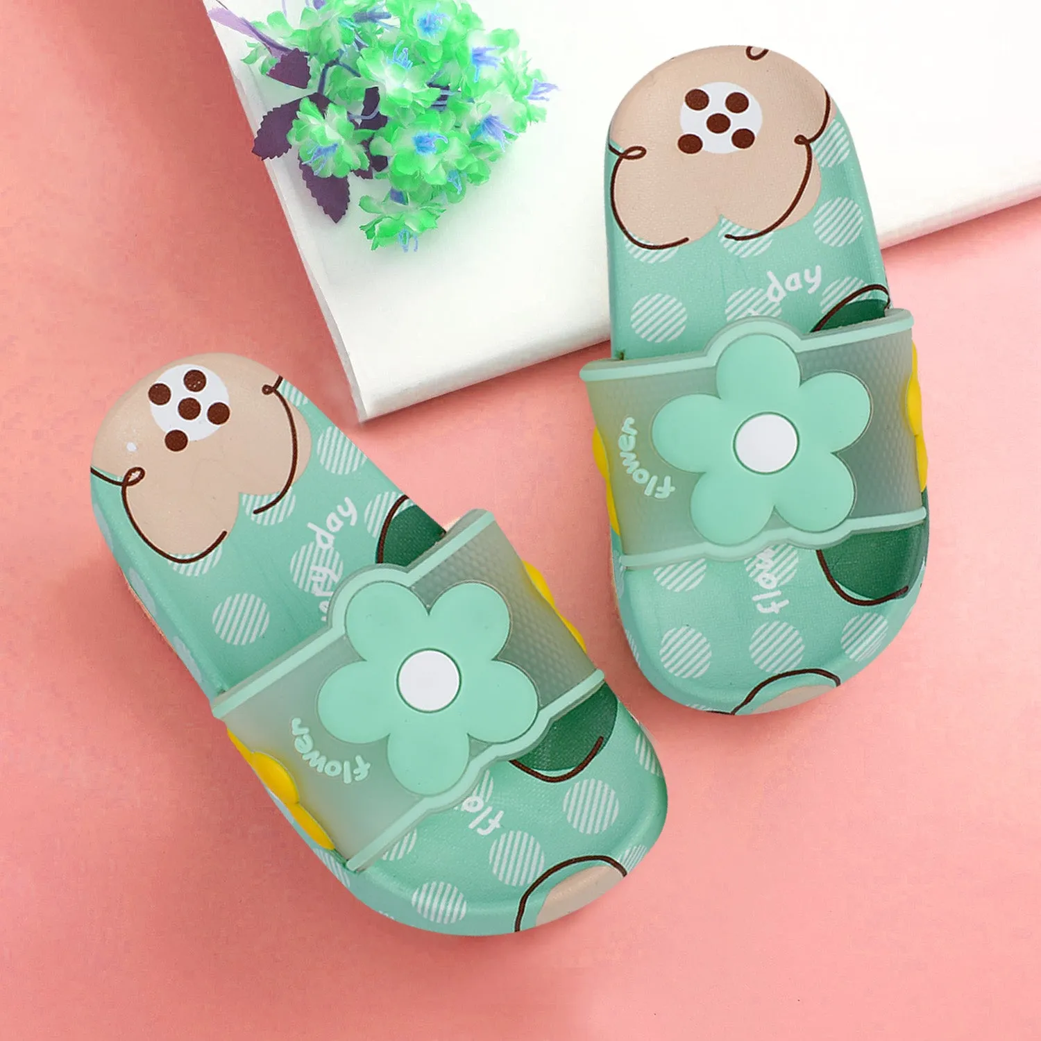 Baby Moo Floral 3D Beach Slippers Sliders - Sea Green