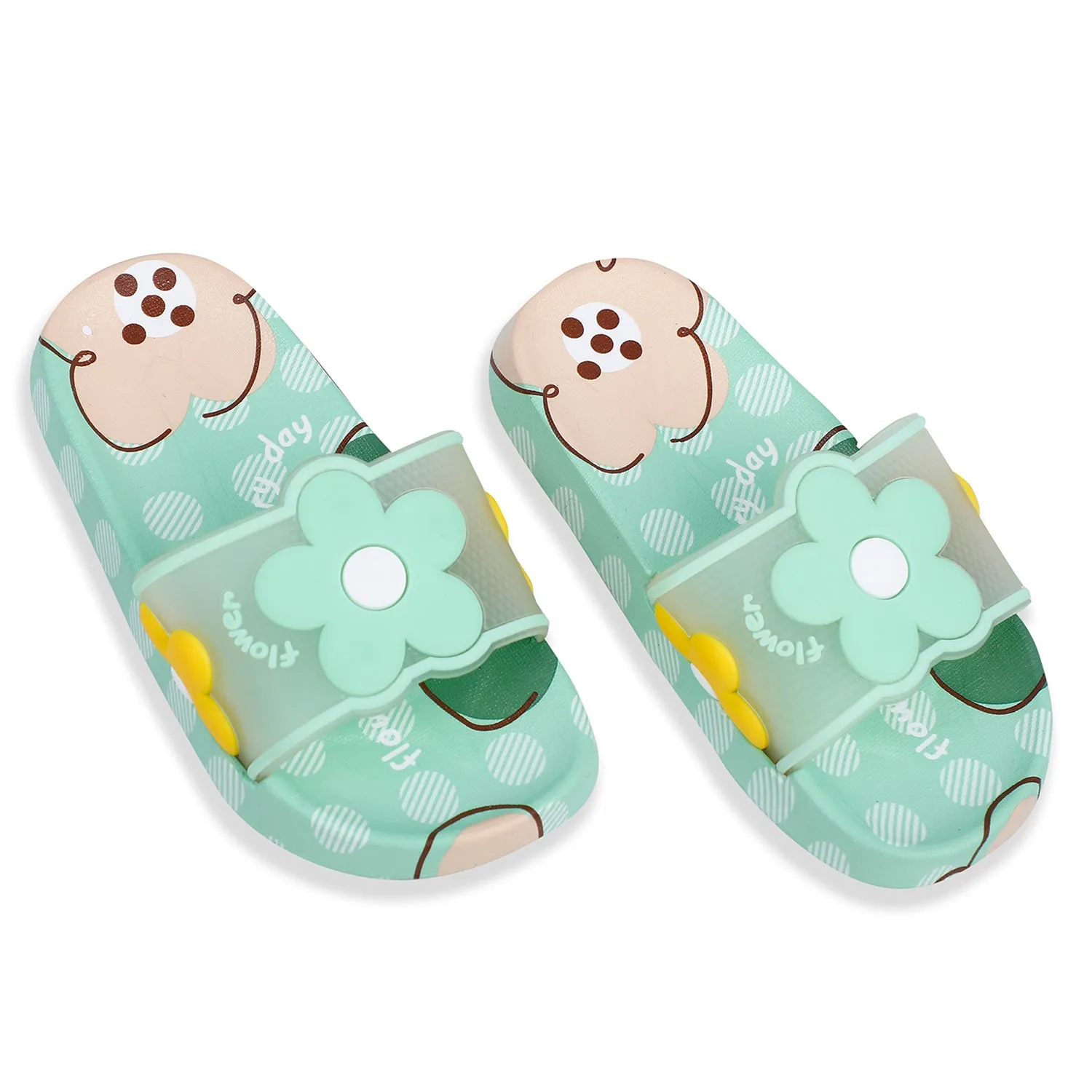 Baby Moo Floral 3D Beach Slippers Sliders - Sea Green