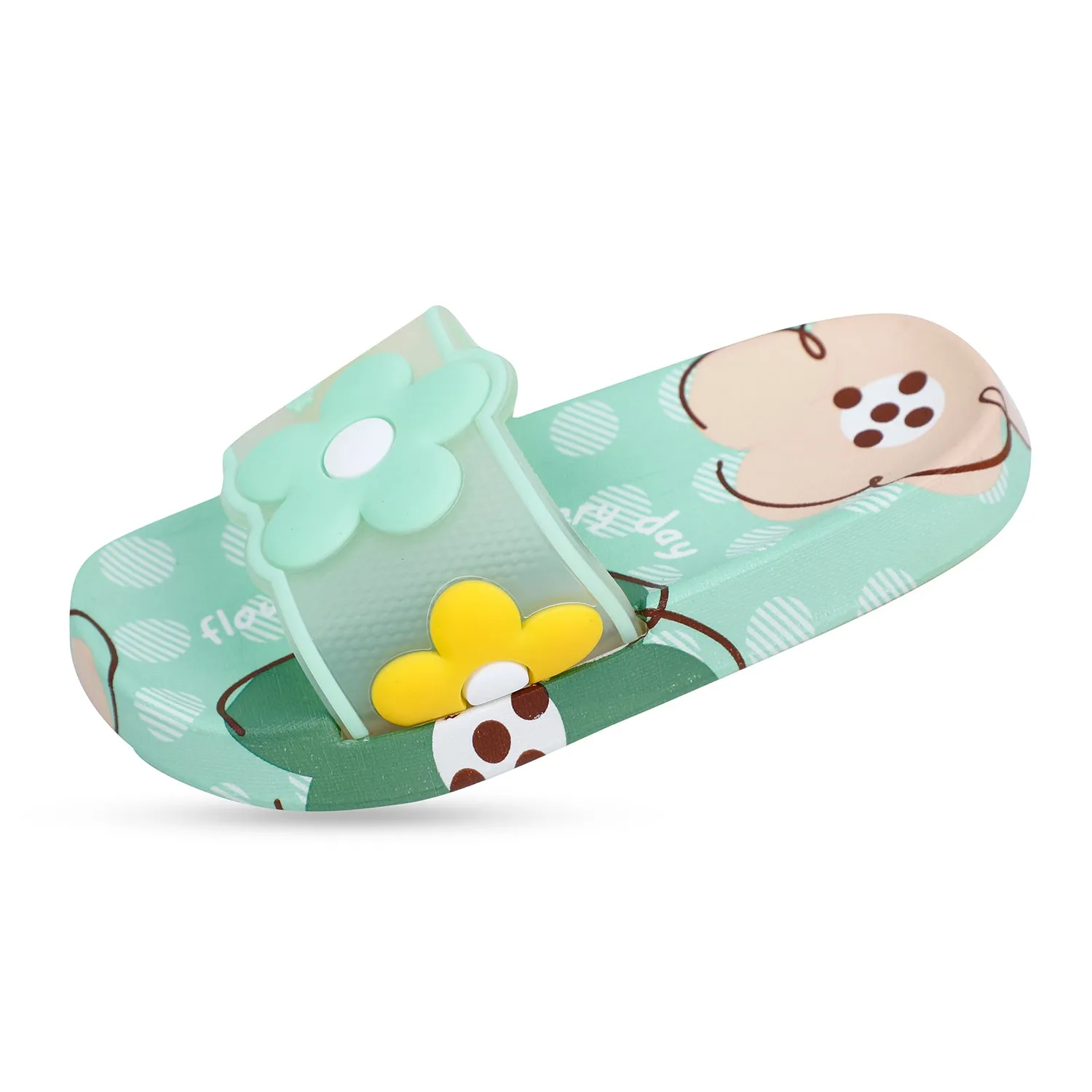 Baby Moo Floral 3D Beach Slippers Sliders - Sea Green