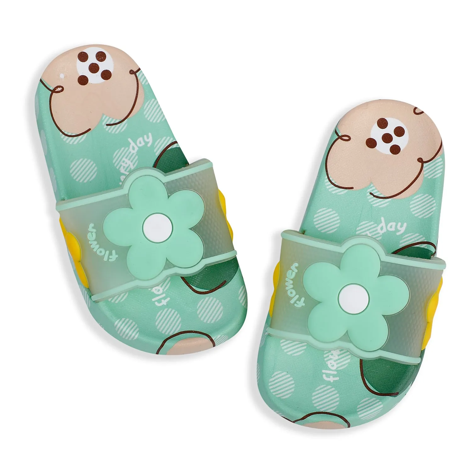 Baby Moo Floral 3D Beach Slippers Sliders - Sea Green