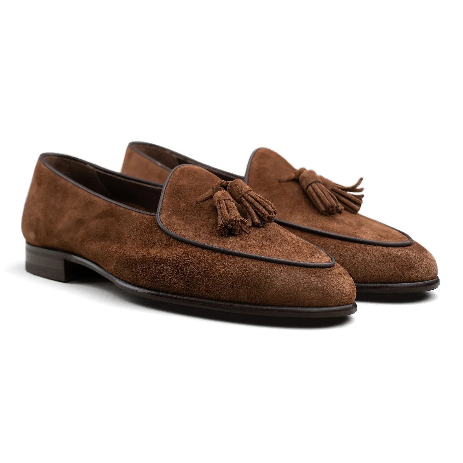 Belgian Tassel Loafer - Medium Brown Suede