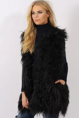 Black Faux Fur Shaggy Gilet - Liberty