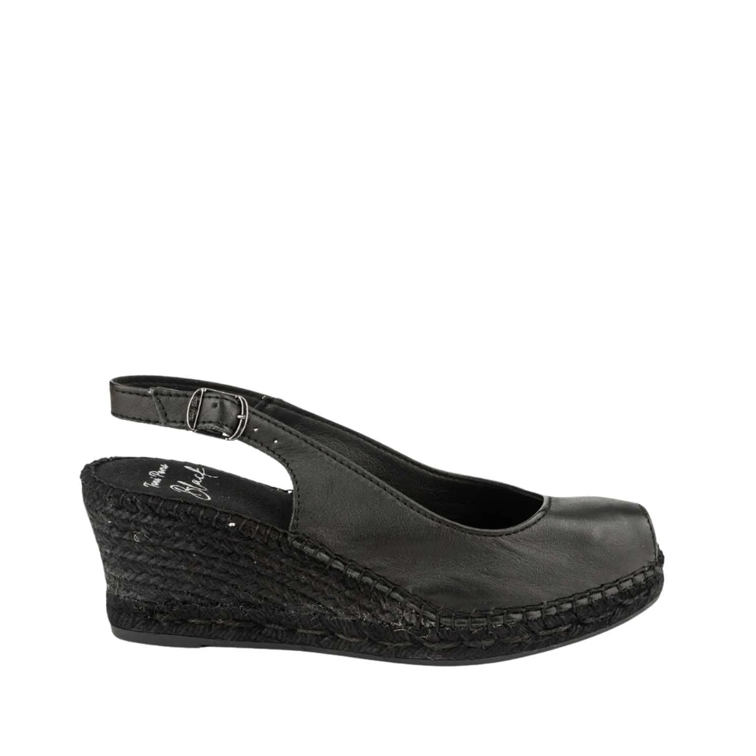 Black Leather Wedge Espadrille for Women - Croacia-PBK