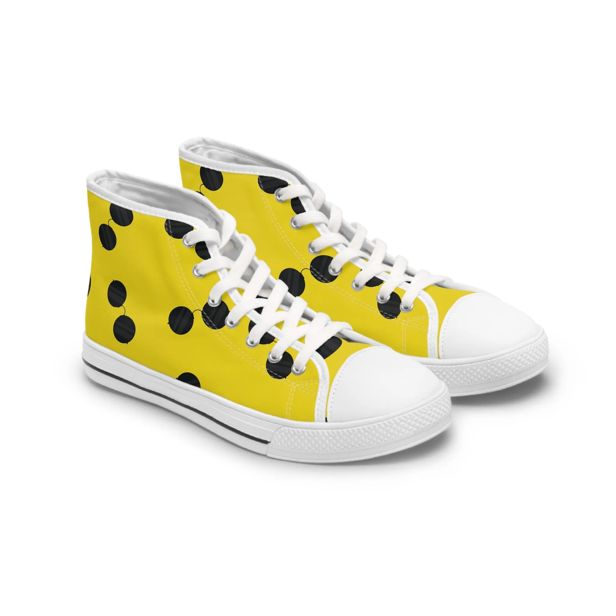 Black Sunglasses on Yellow Background Women's High Top Sneakers