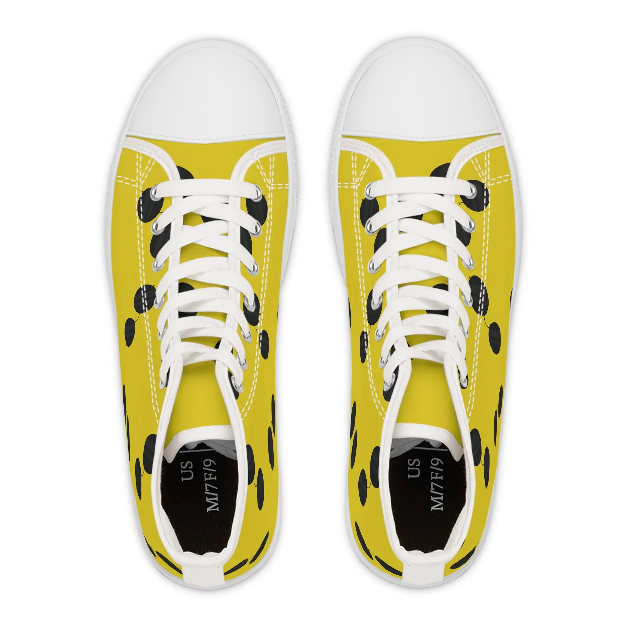 Black Sunglasses on Yellow Background Women's High Top Sneakers