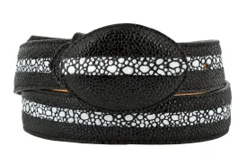 Black Western Cowboy Belt Stingray Print Leather - Rodeo Buckle