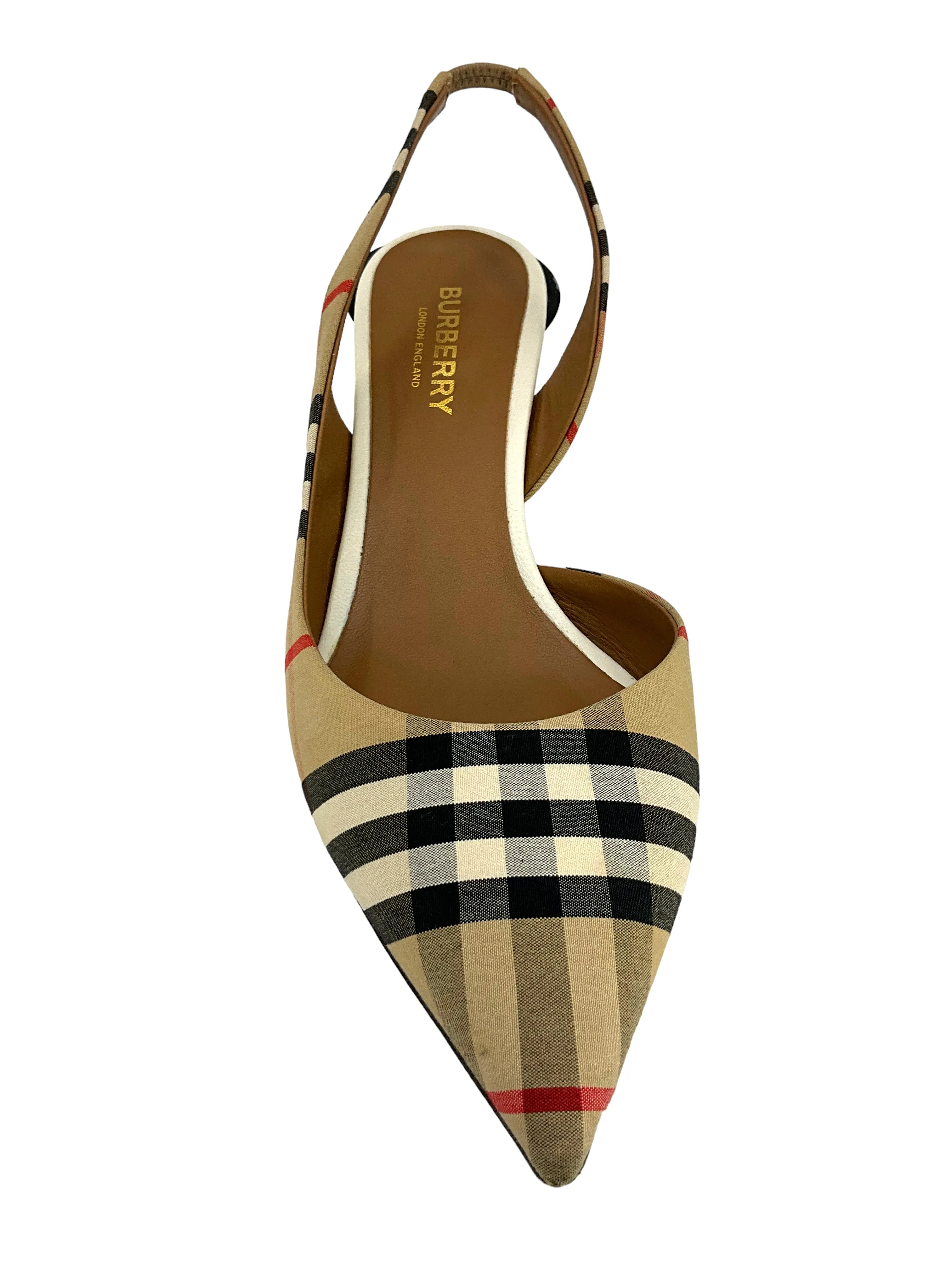 BURBERRY Nova Check Pattern Canvas Slingback Pumps Size 6.5