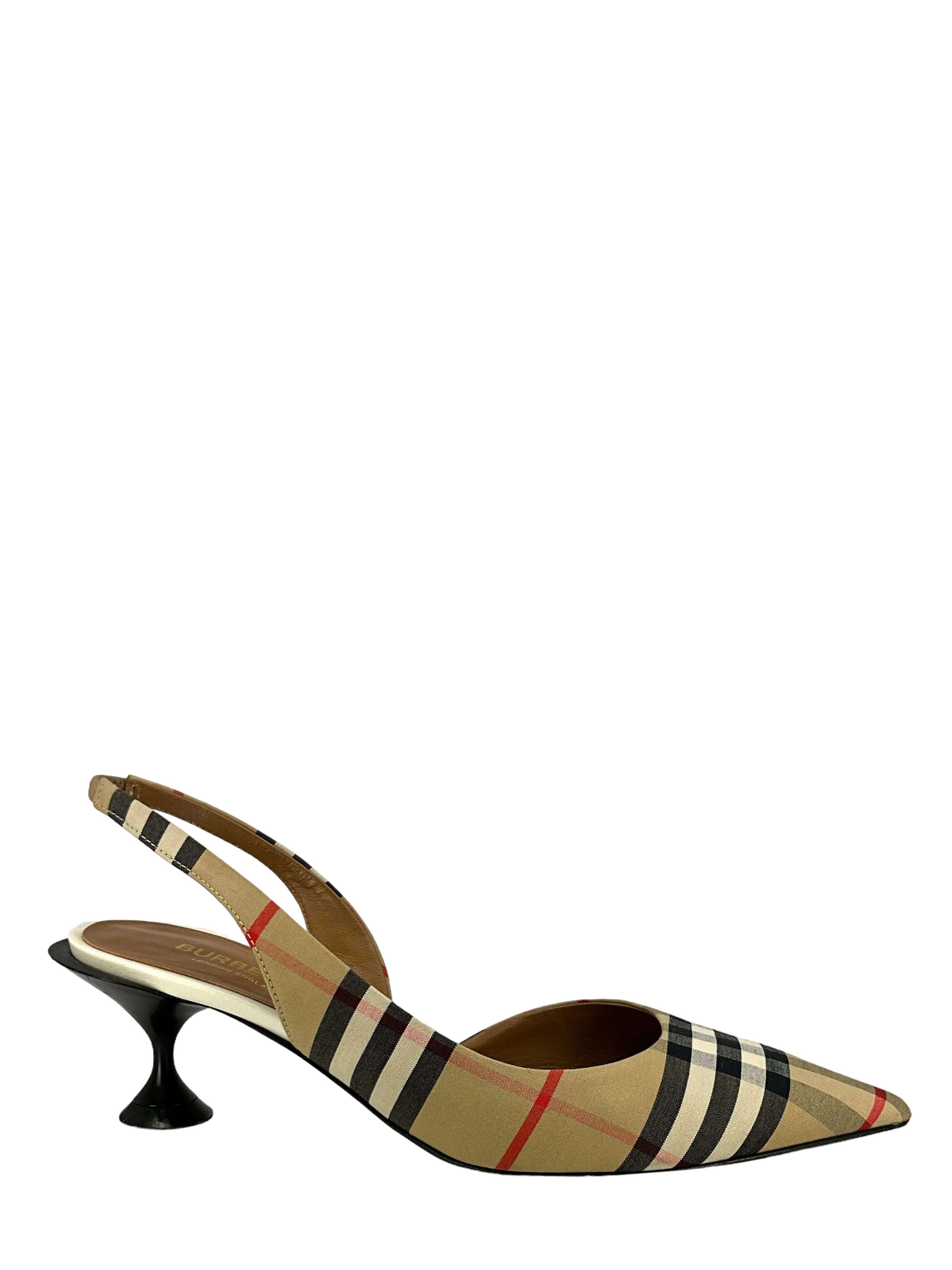 BURBERRY Nova Check Pattern Canvas Slingback Pumps Size 6.5