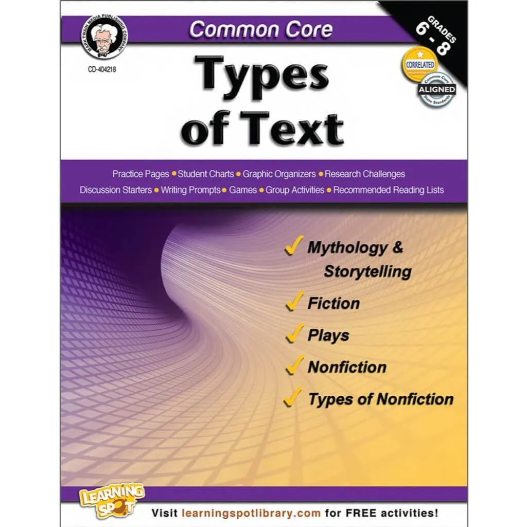 Cc Types Of Text Grade 6-8