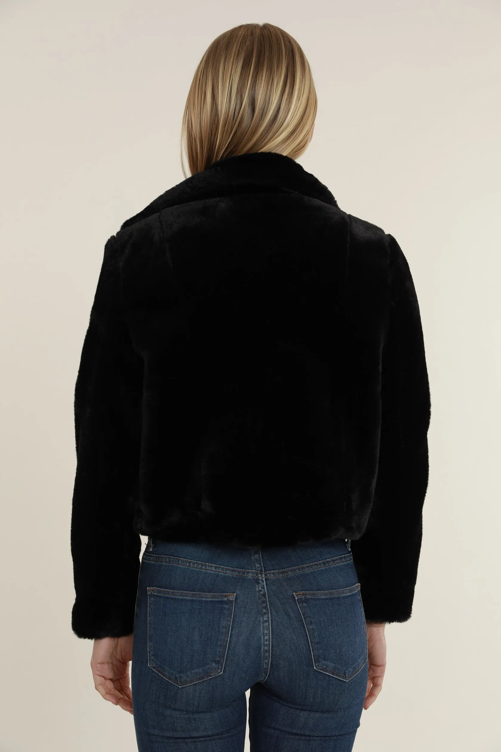 Dolce Cabo Plush Faux Fur Notch Collar Jacket - Black