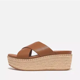 Fitflop Women Eloise Espadrille Leather Wedge Cross Slides |HS6-592| Light Tan