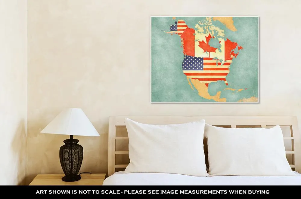 Gallery Wrapped Canvas, USA And Canada On The Outline Map Of North America The Map Is In Vintage Summer