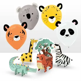 Get Wild Jungle Safari Animals Birthday Centerpiece Decorating Kit and Balloon Decoration Kit