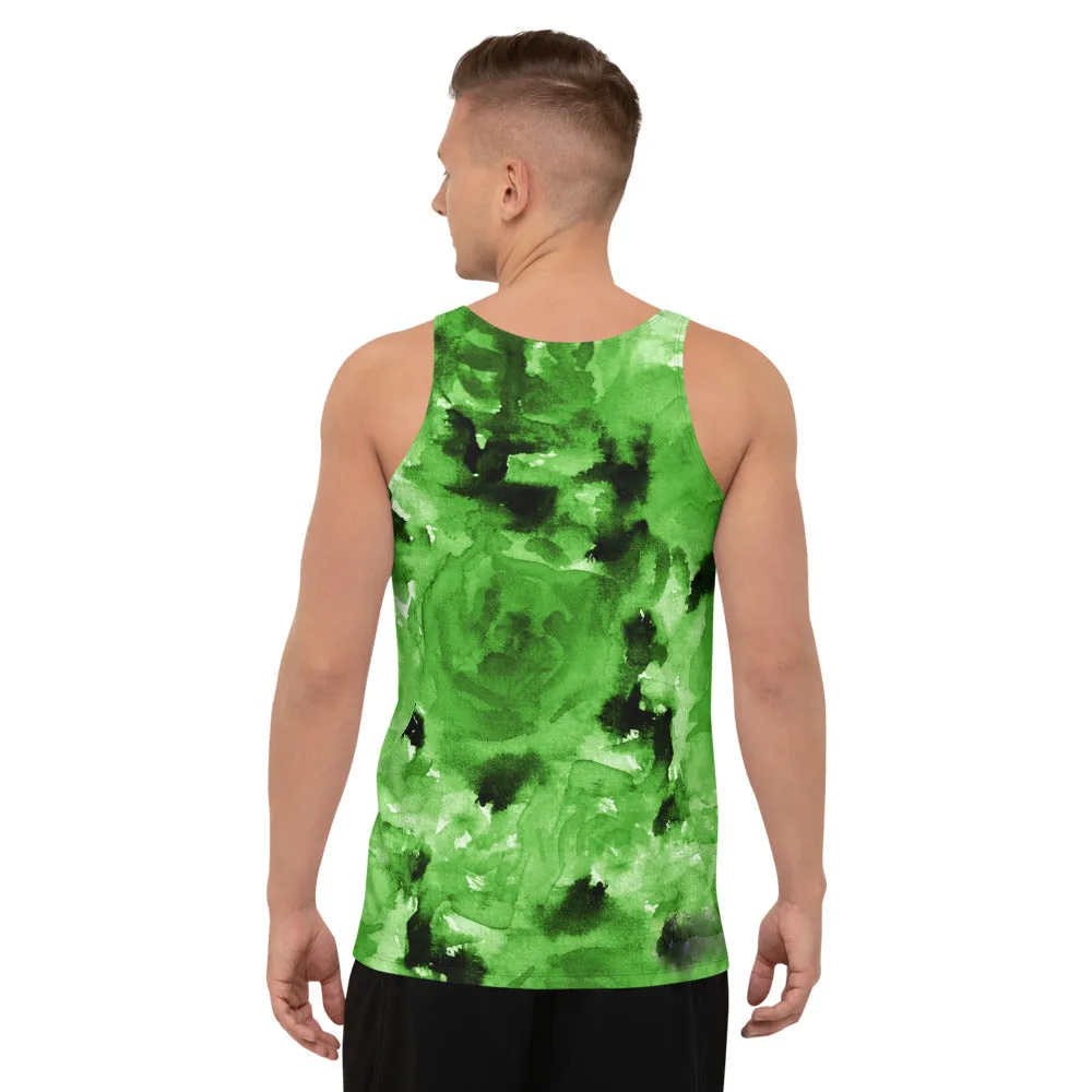 Green Floral Unisex Tank Top, Abstract Green Flower Tank Top For Men/ Women-Made in USA/EU