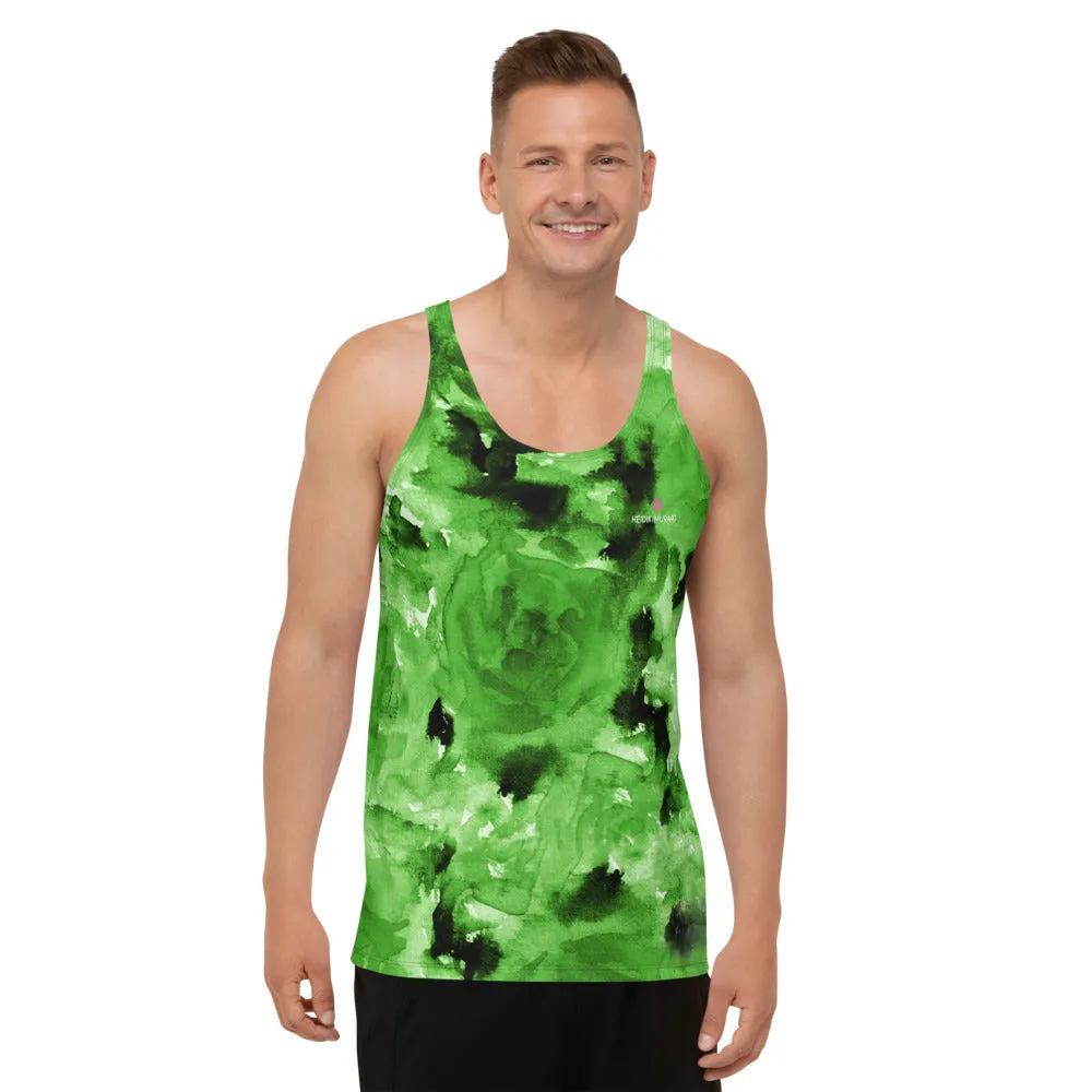 Green Floral Unisex Tank Top, Abstract Green Flower Tank Top For Men/ Women-Made in USA/EU