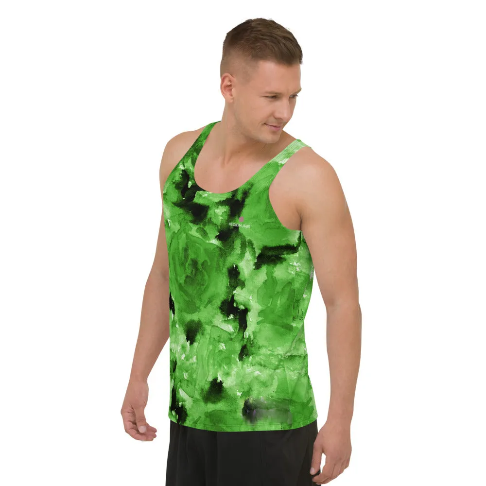 Green Floral Unisex Tank Top, Abstract Green Flower Tank Top For Men/ Women-Made in USA/EU