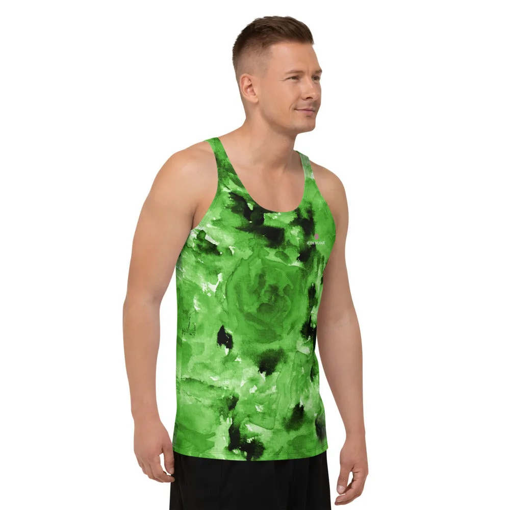 Green Floral Unisex Tank Top, Abstract Green Flower Tank Top For Men/ Women-Made in USA/EU