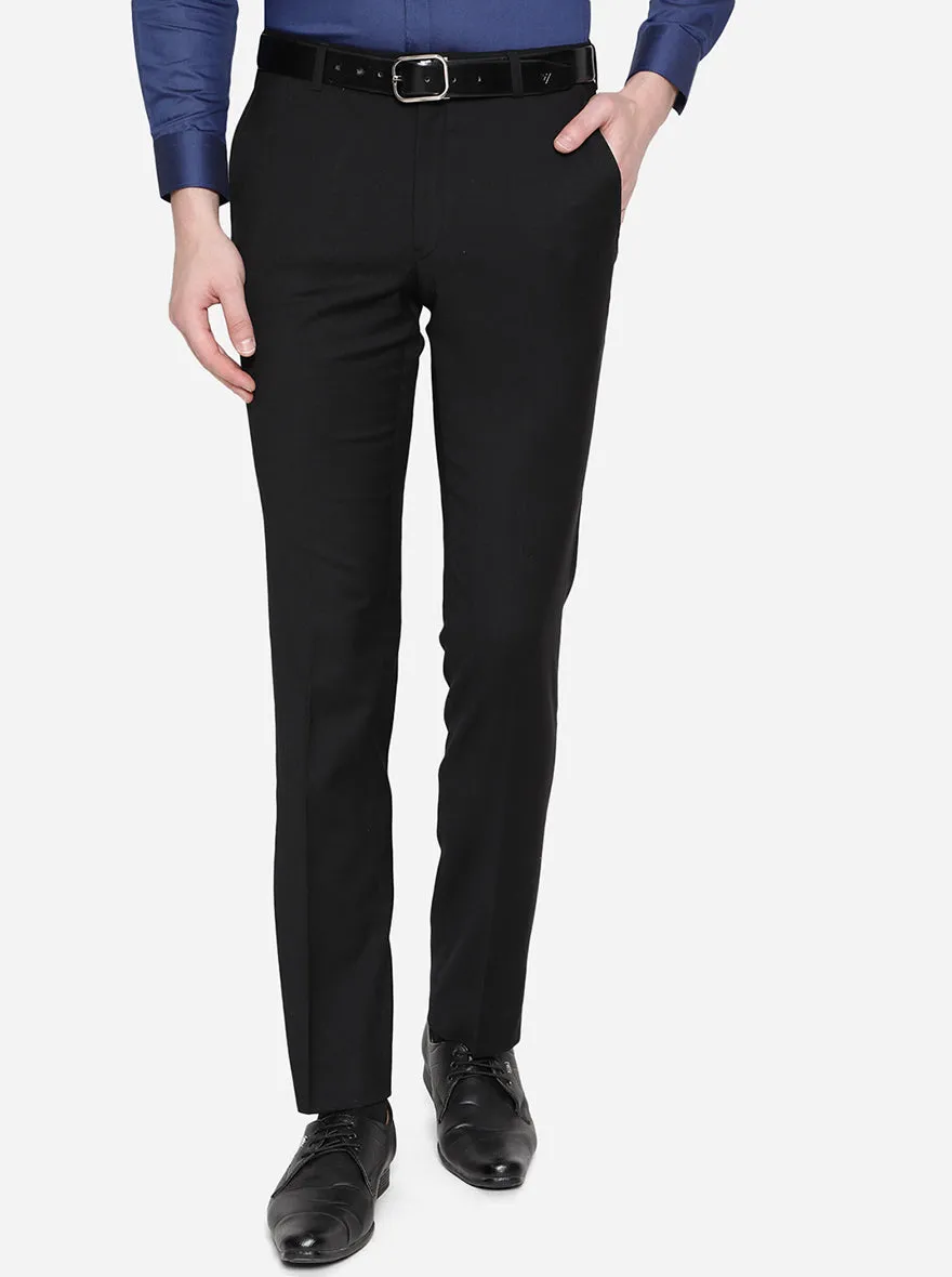 Jet Black Solid Slim Fit Formal Trouser | JadeBlue