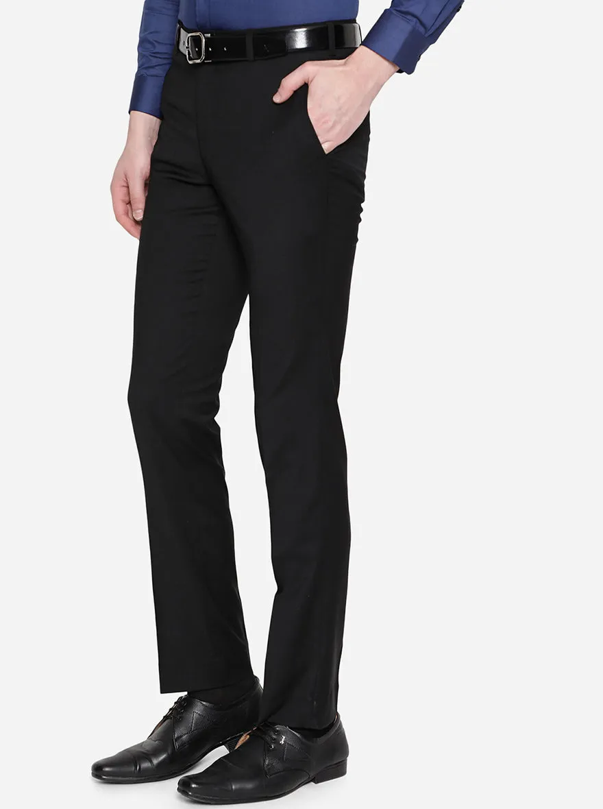 Jet Black Solid Slim Fit Formal Trouser | JadeBlue