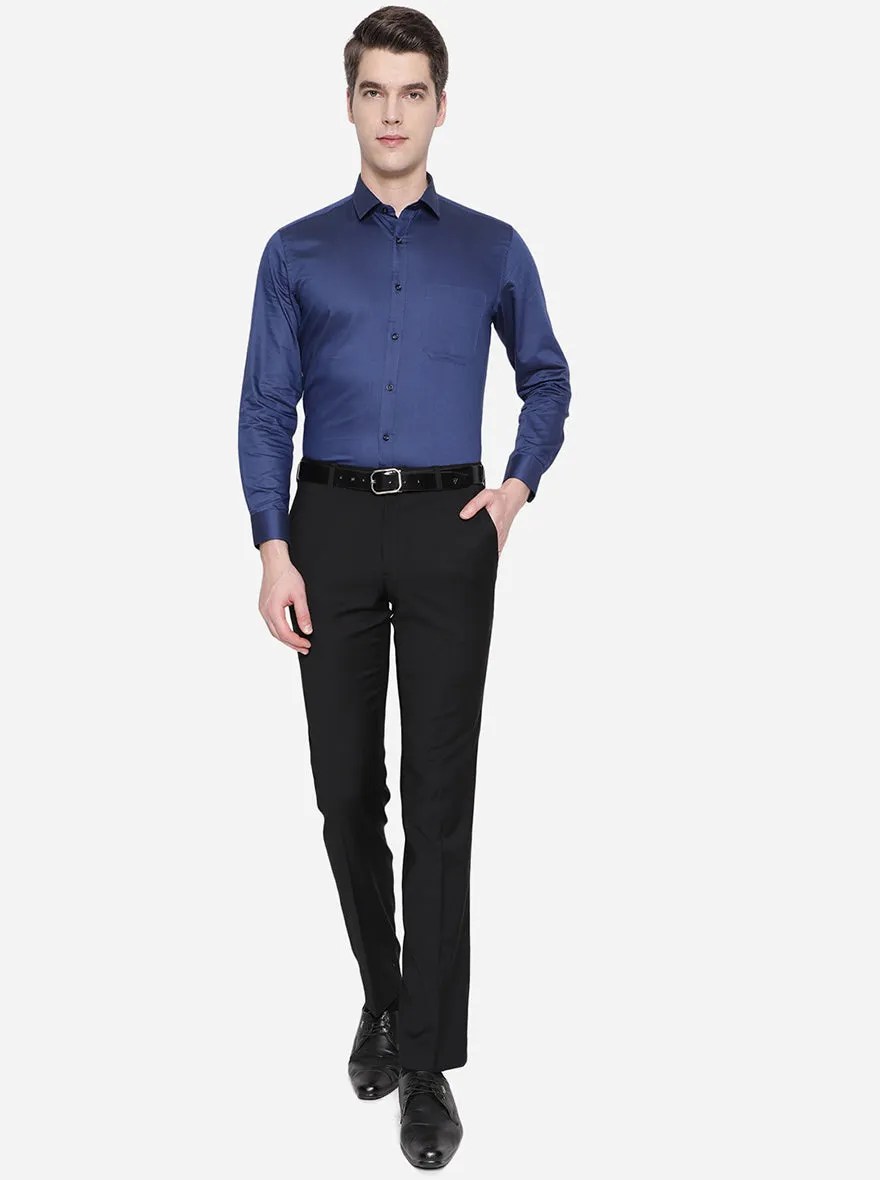 Jet Black Solid Slim Fit Formal Trouser | JadeBlue