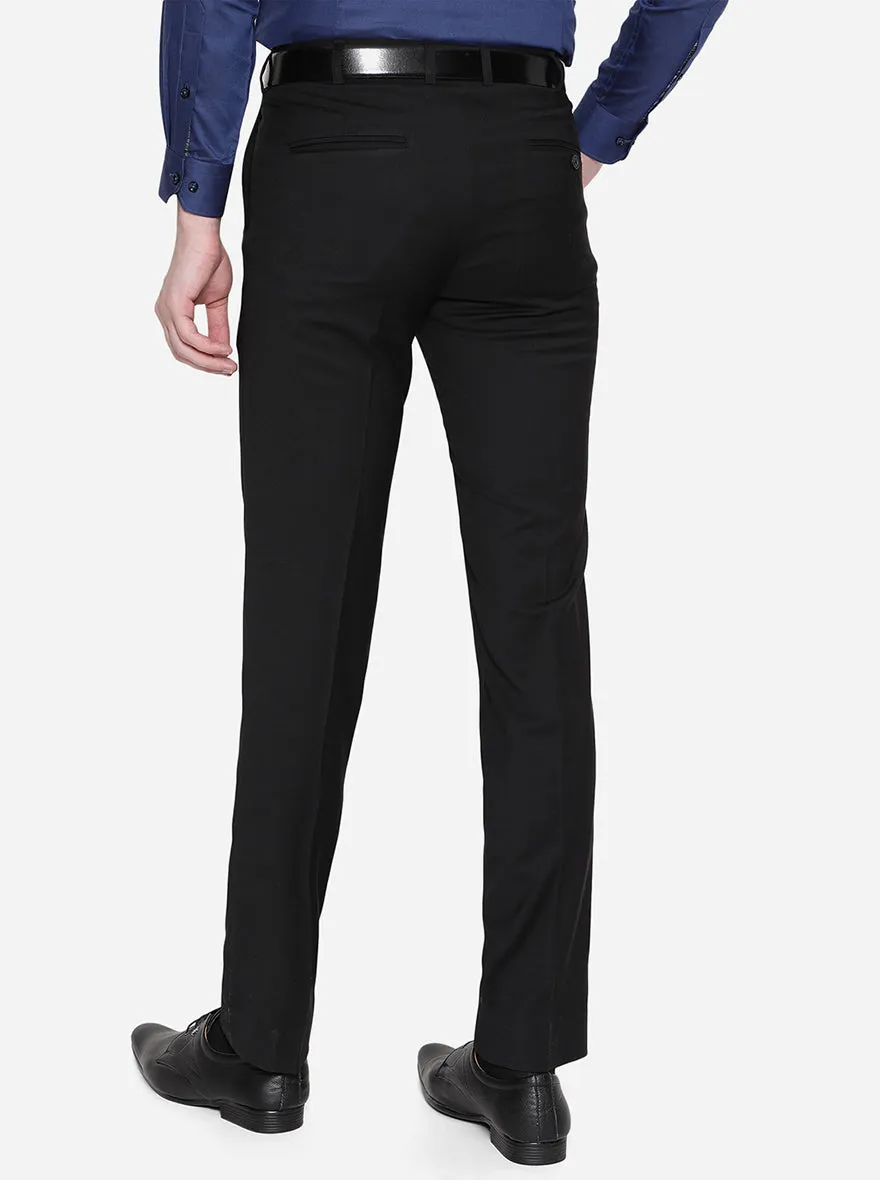 Jet Black Solid Slim Fit Formal Trouser | JadeBlue