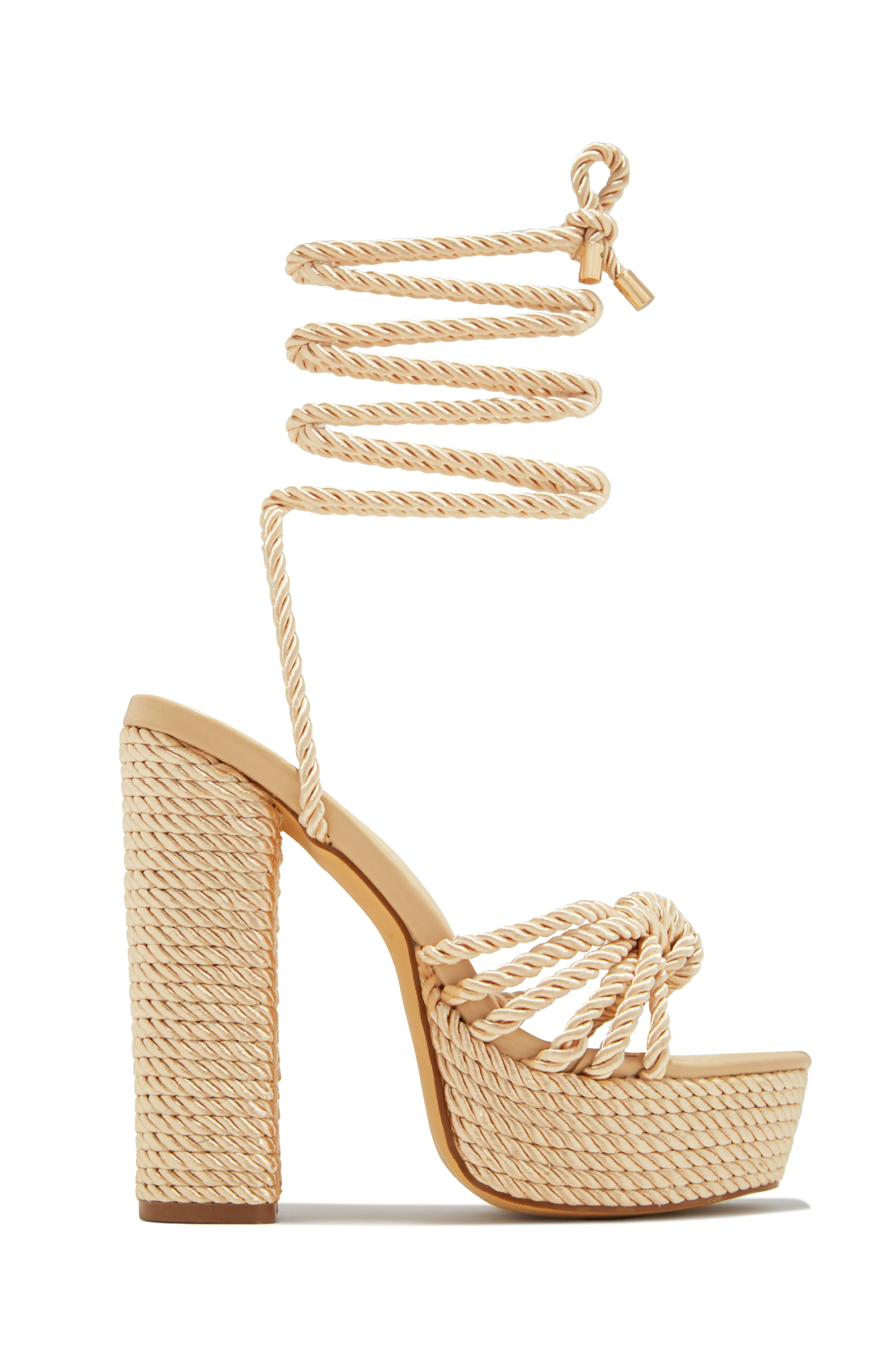 Kayden Lace Up Platform Block Heels - Nude