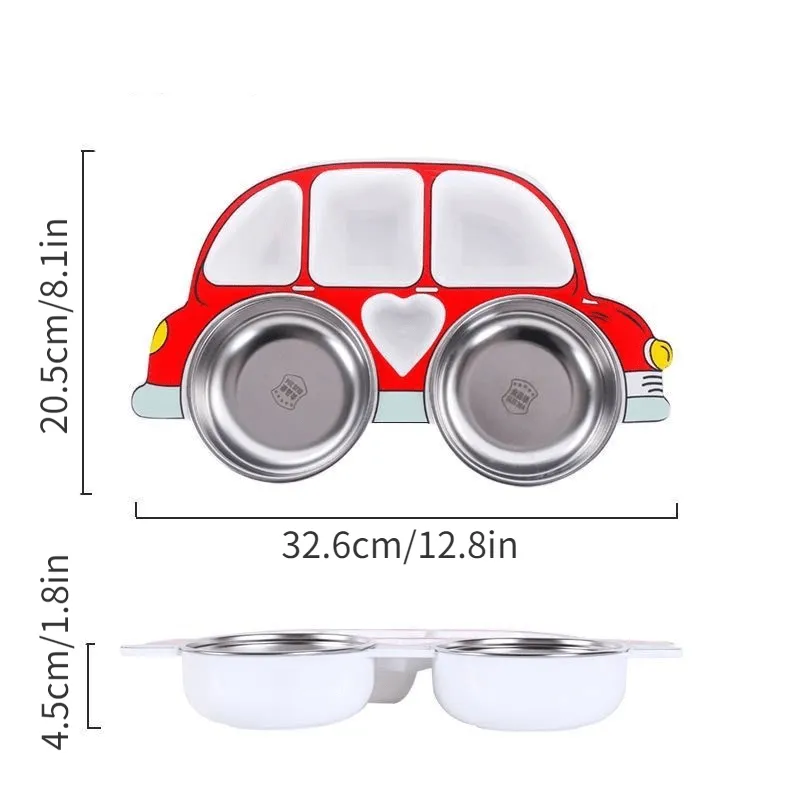 Kids Cartoon Dinner Plate Set 4pcs Stainless Steel with Lids