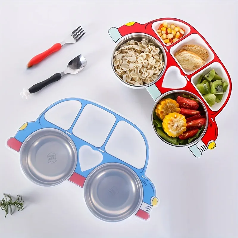 Kids Cartoon Dinner Plate Set 4pcs Stainless Steel with Lids