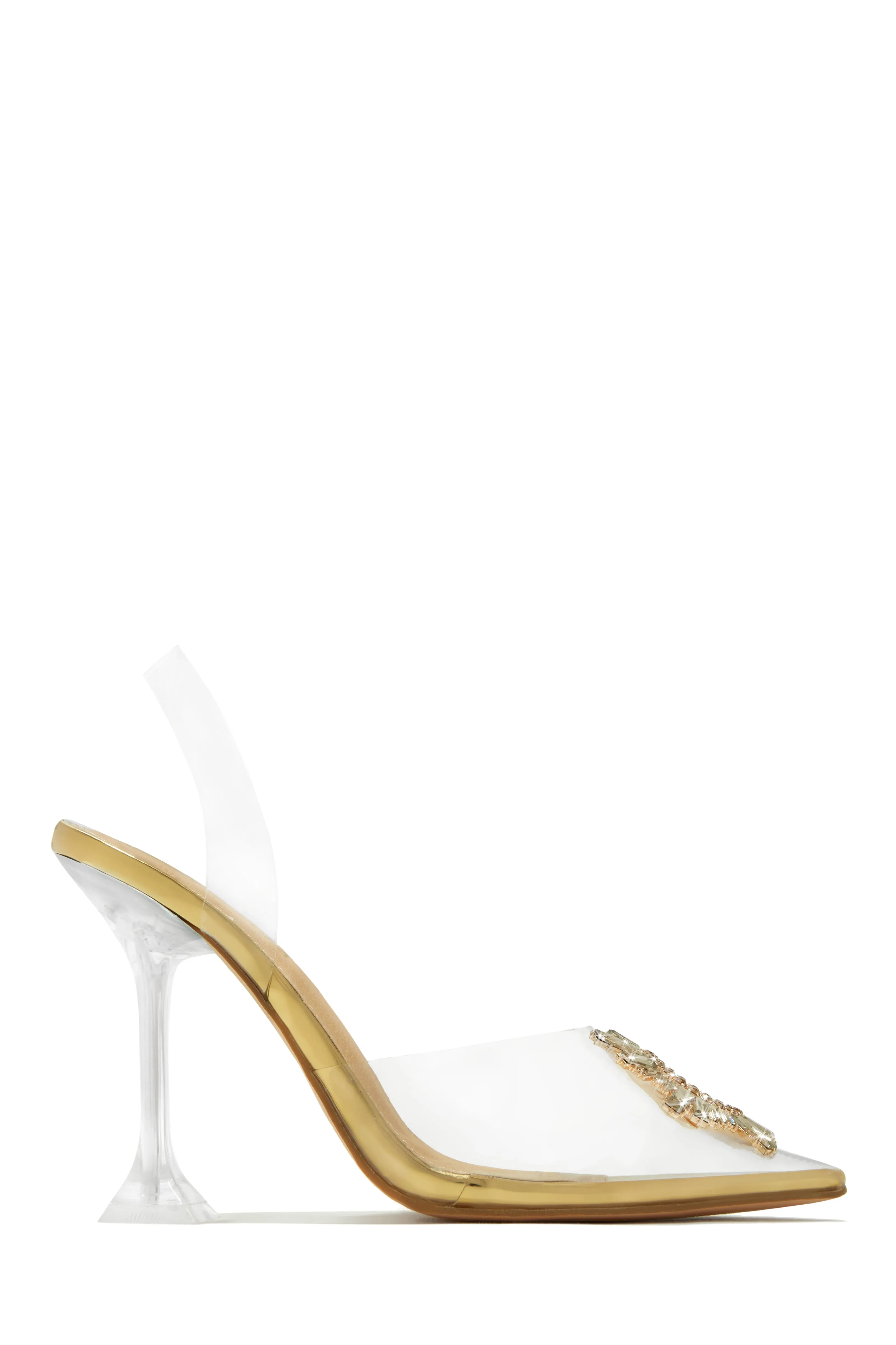 Luxe Affair Embellished Clear Pointed Toe Pumps - Gold