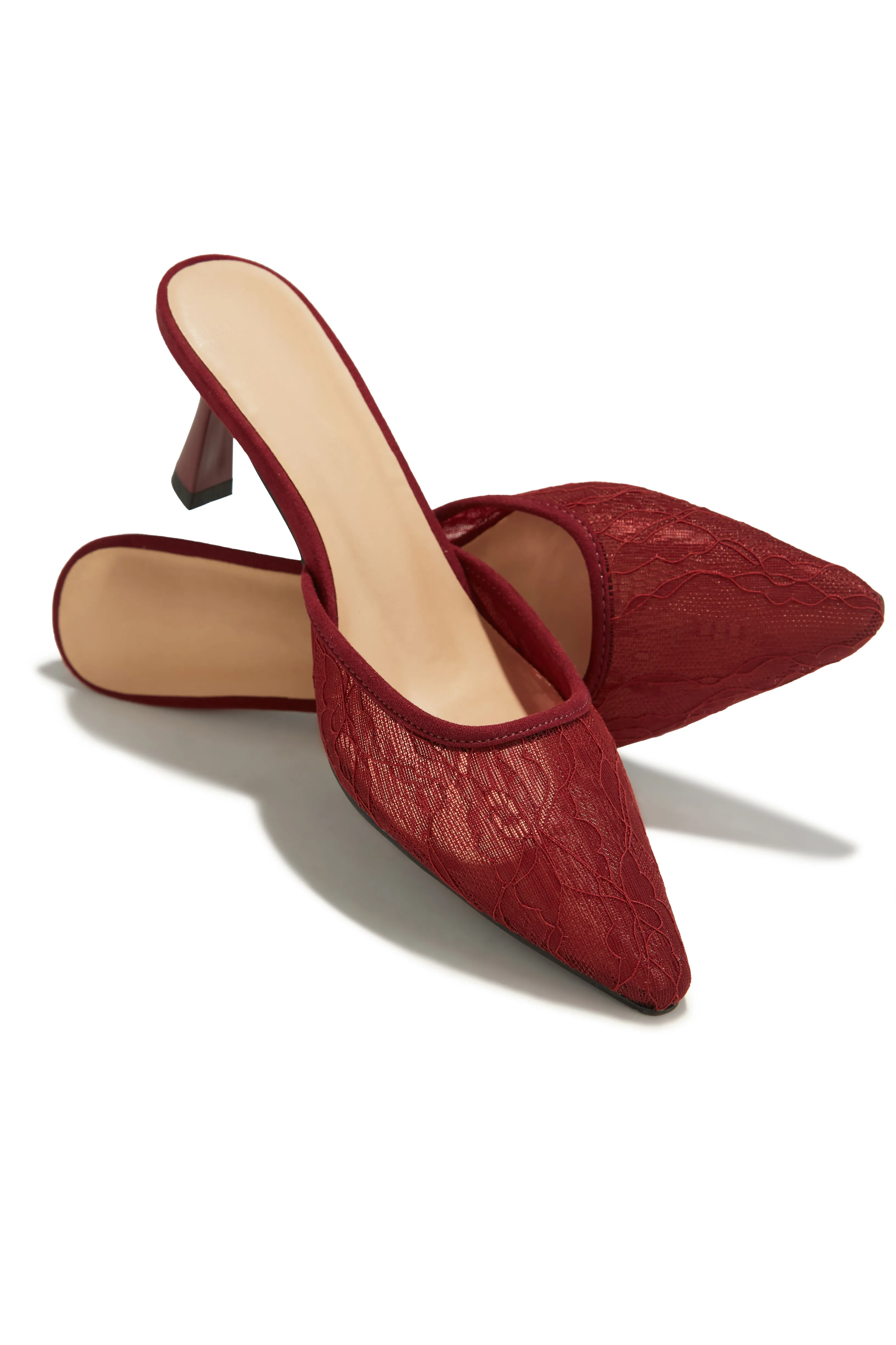 Madelyn Pointed Toe Mid Heel Mules - Cherry