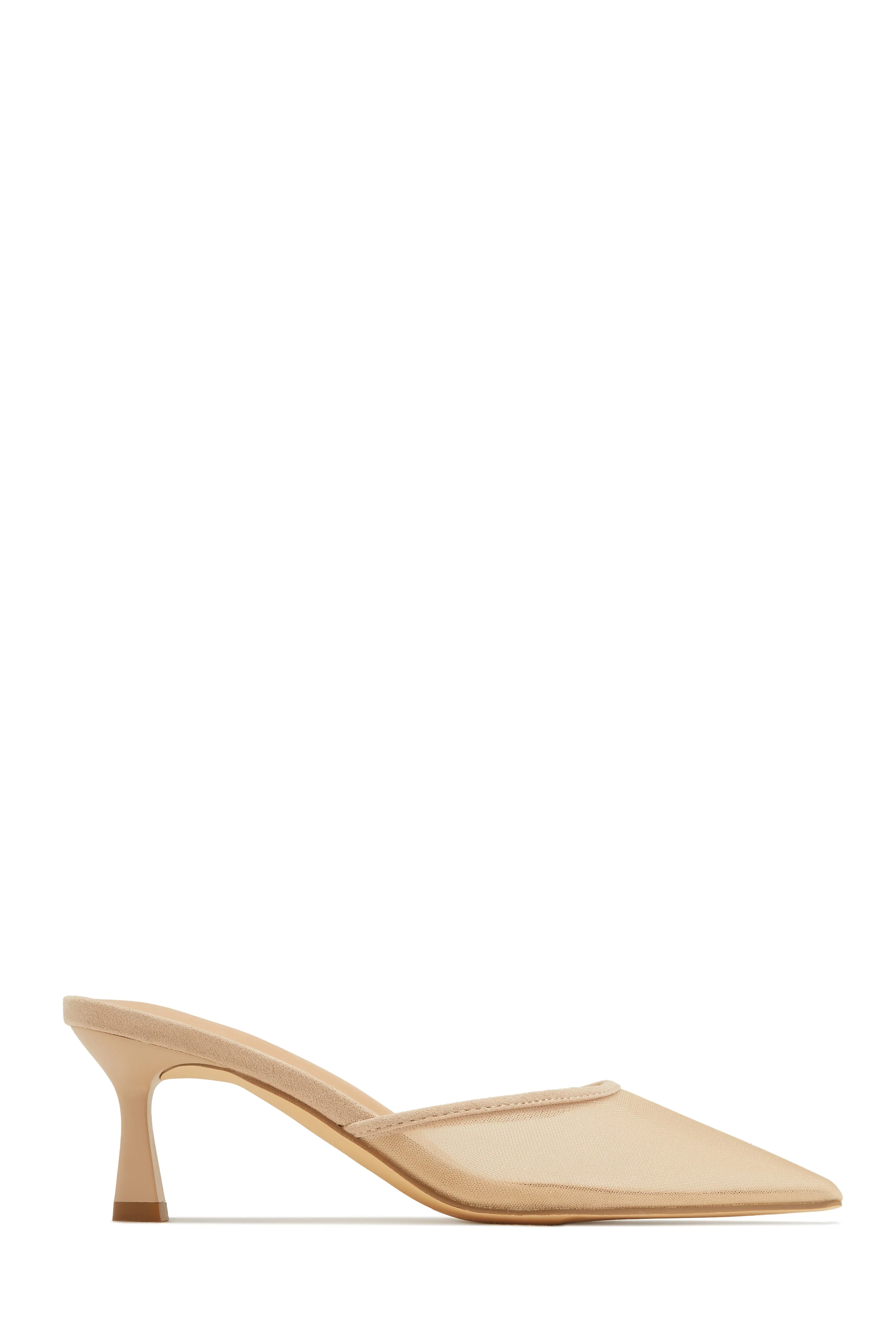 Madelyn Pointed Toe Mid Heel Mules - Nude