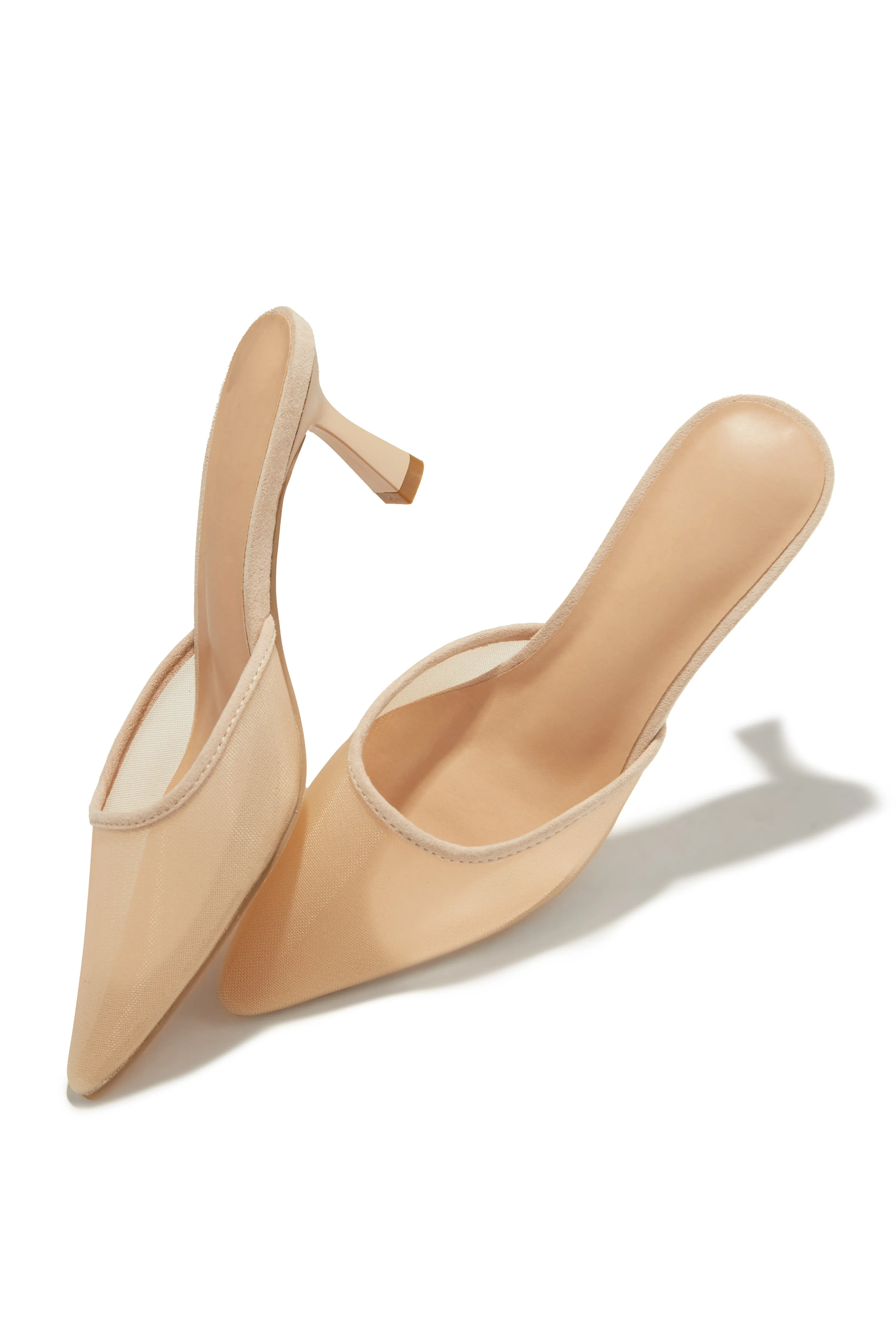 Madelyn Pointed Toe Mid Heel Mules - Nude