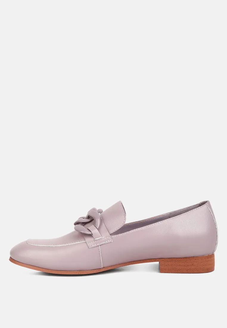 MERVA Chunky Chain Leather Loafers in lilac