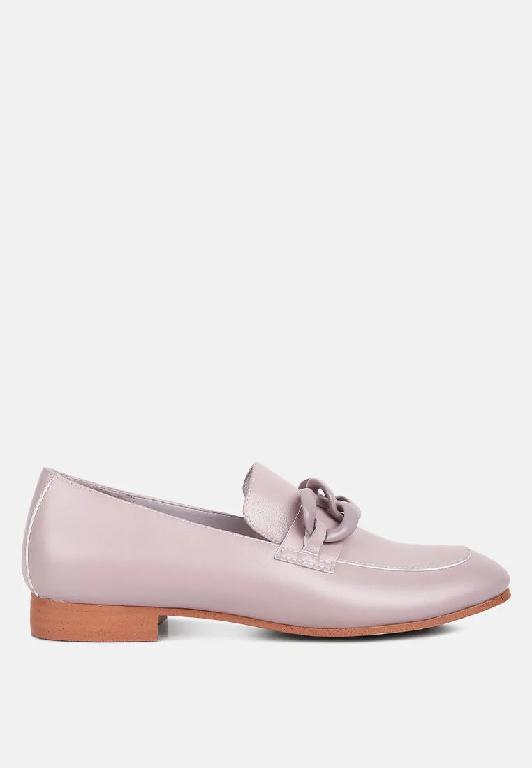 MERVA Chunky Chain Leather Loafers in lilac