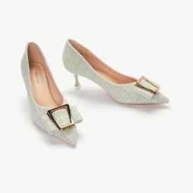 Metal Tie Tweed Pumps (Olivia) Green