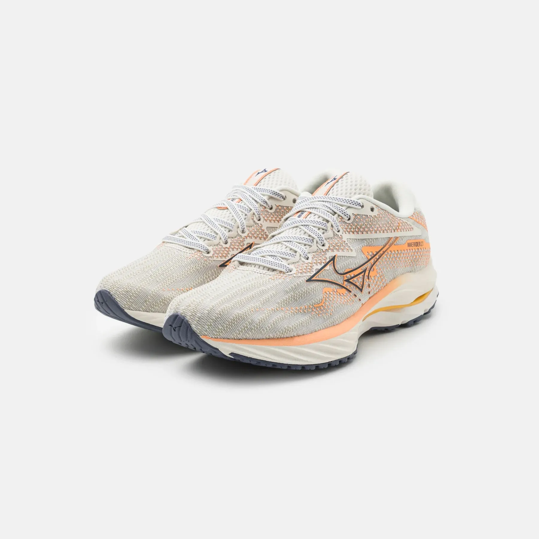 Mizuno Wave Rider 27 sneakers, white/coral