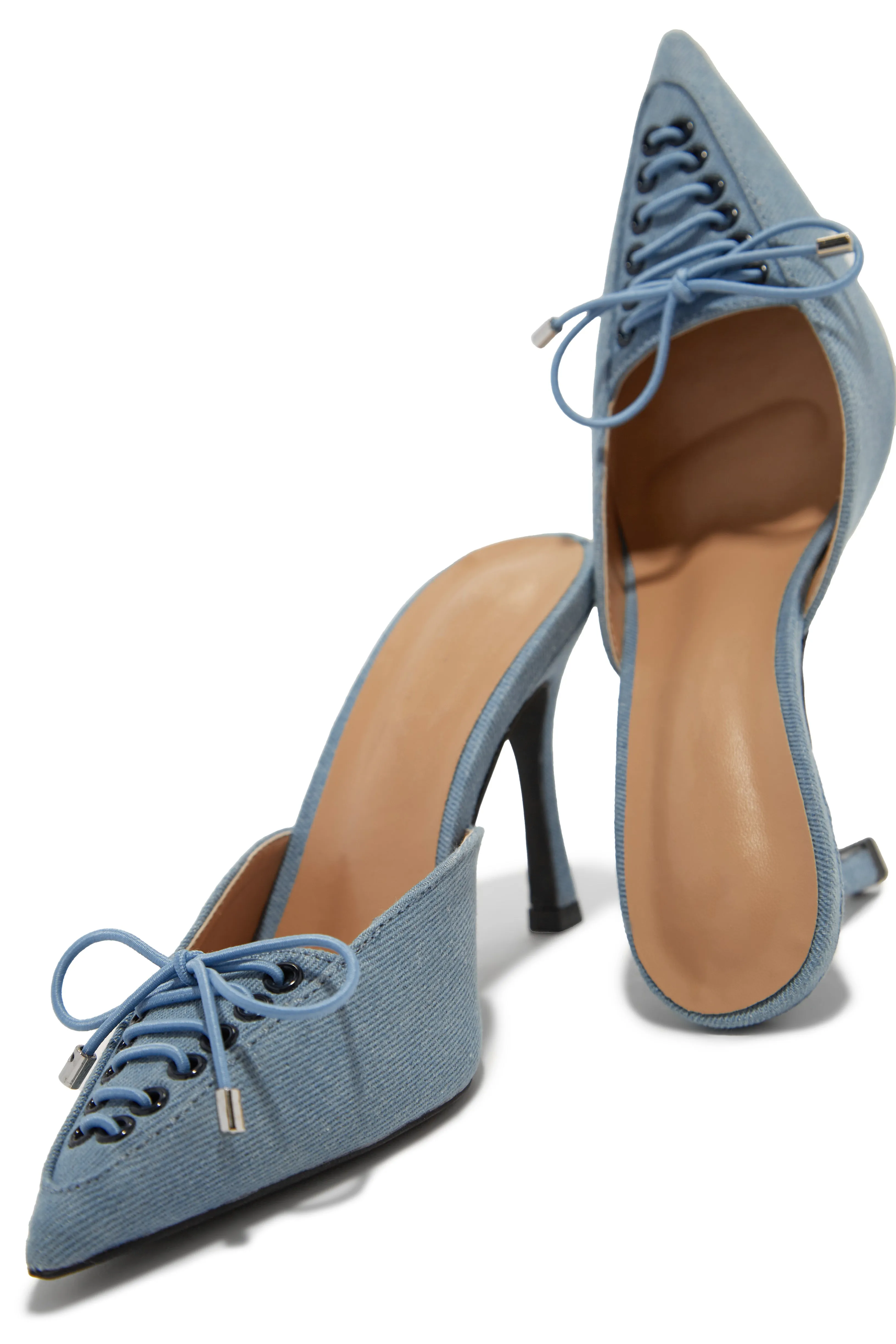 Nyla Pointed Toe Mule Heels - Denim