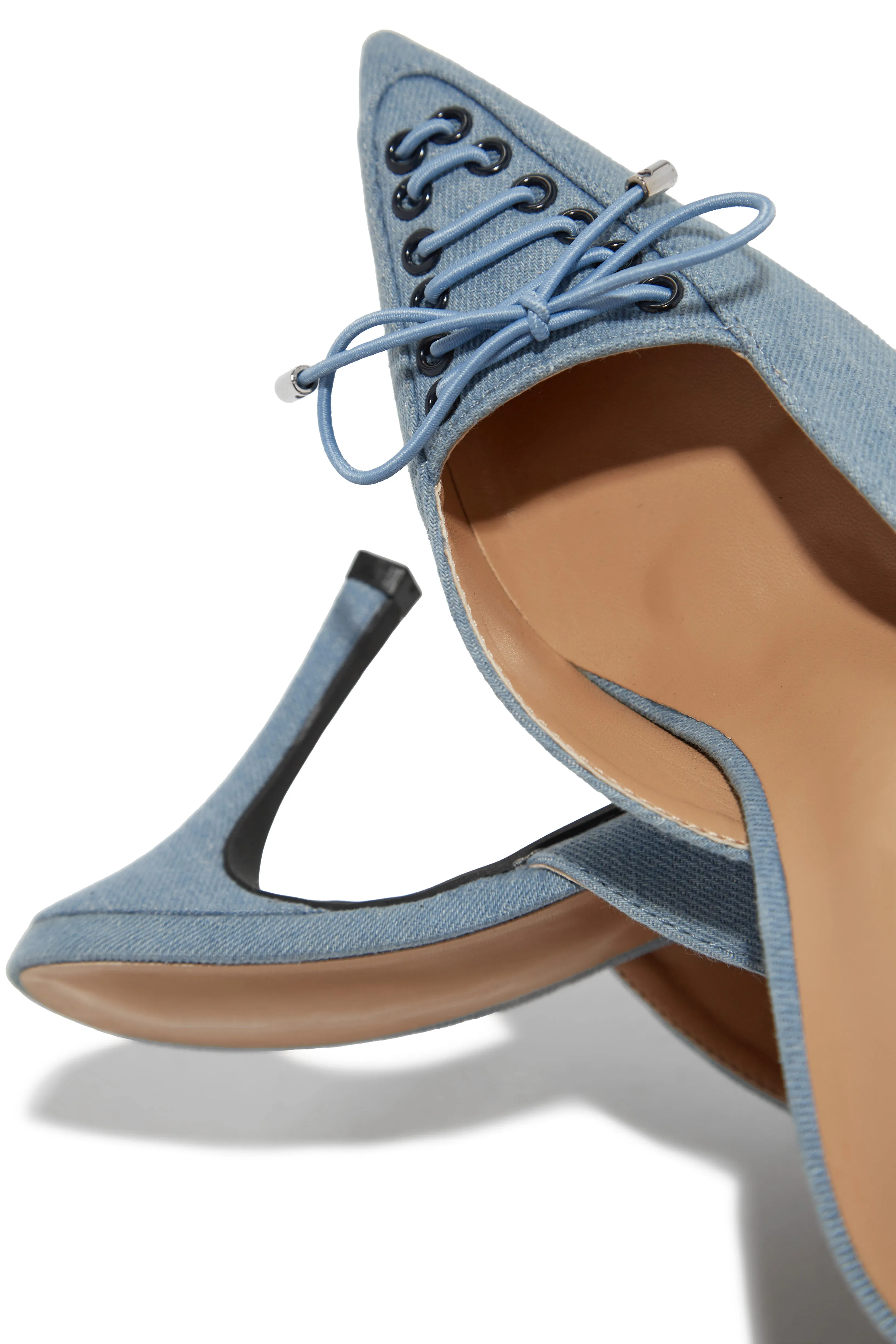 Nyla Pointed Toe Mule Heels - Denim