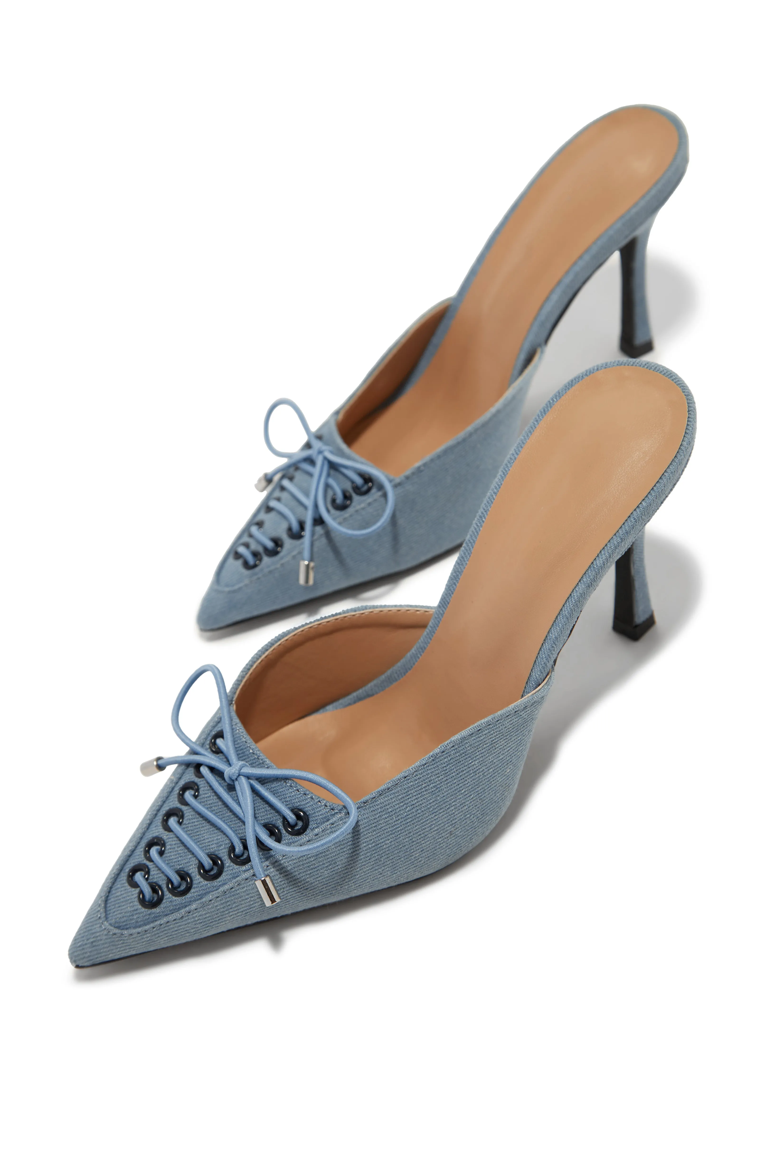 Nyla Pointed Toe Mule Heels - Denim