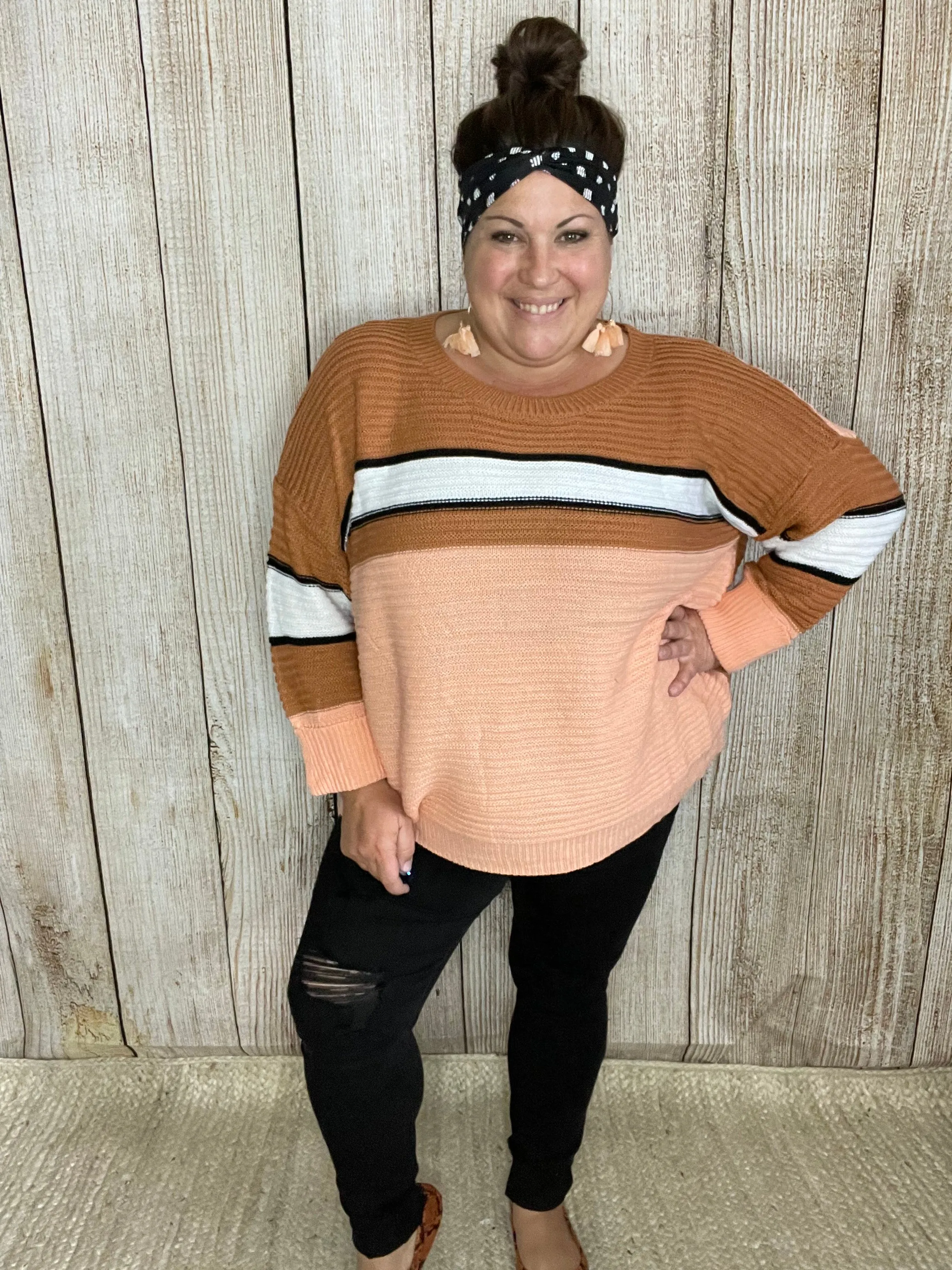 Oversized Color Block Stripe Sweater