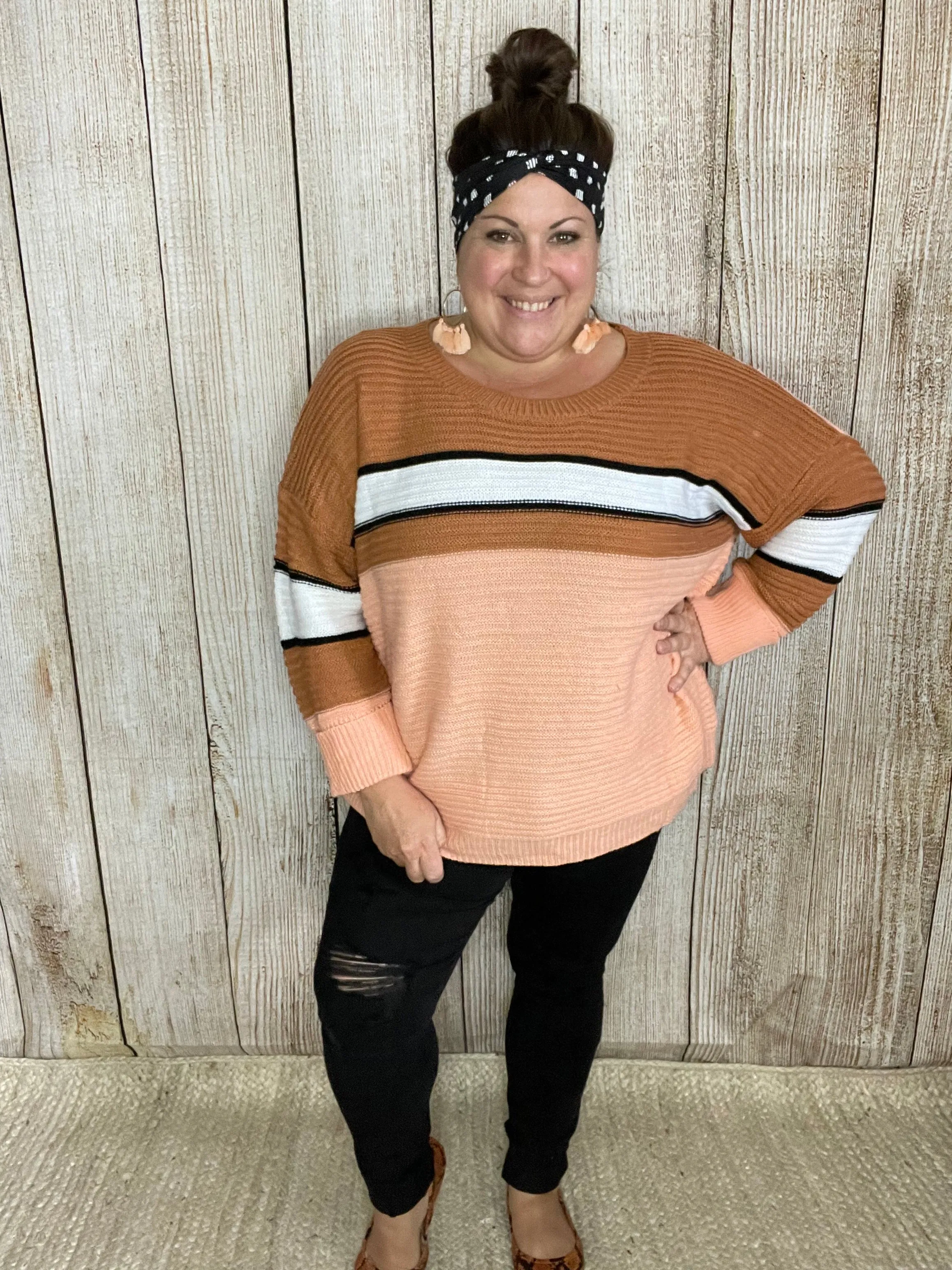 Oversized Color Block Stripe Sweater