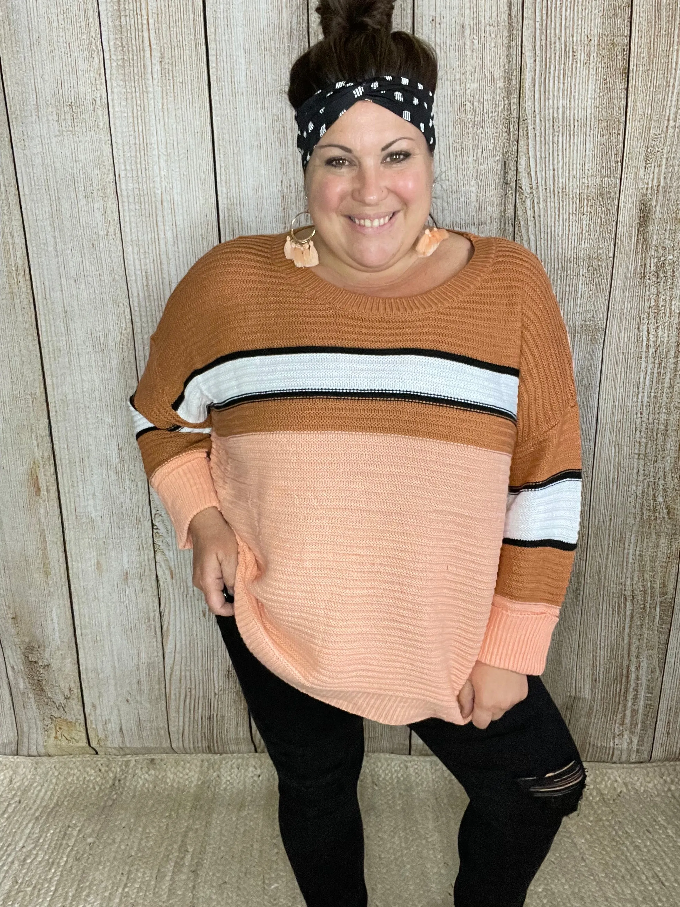 Oversized Color Block Stripe Sweater