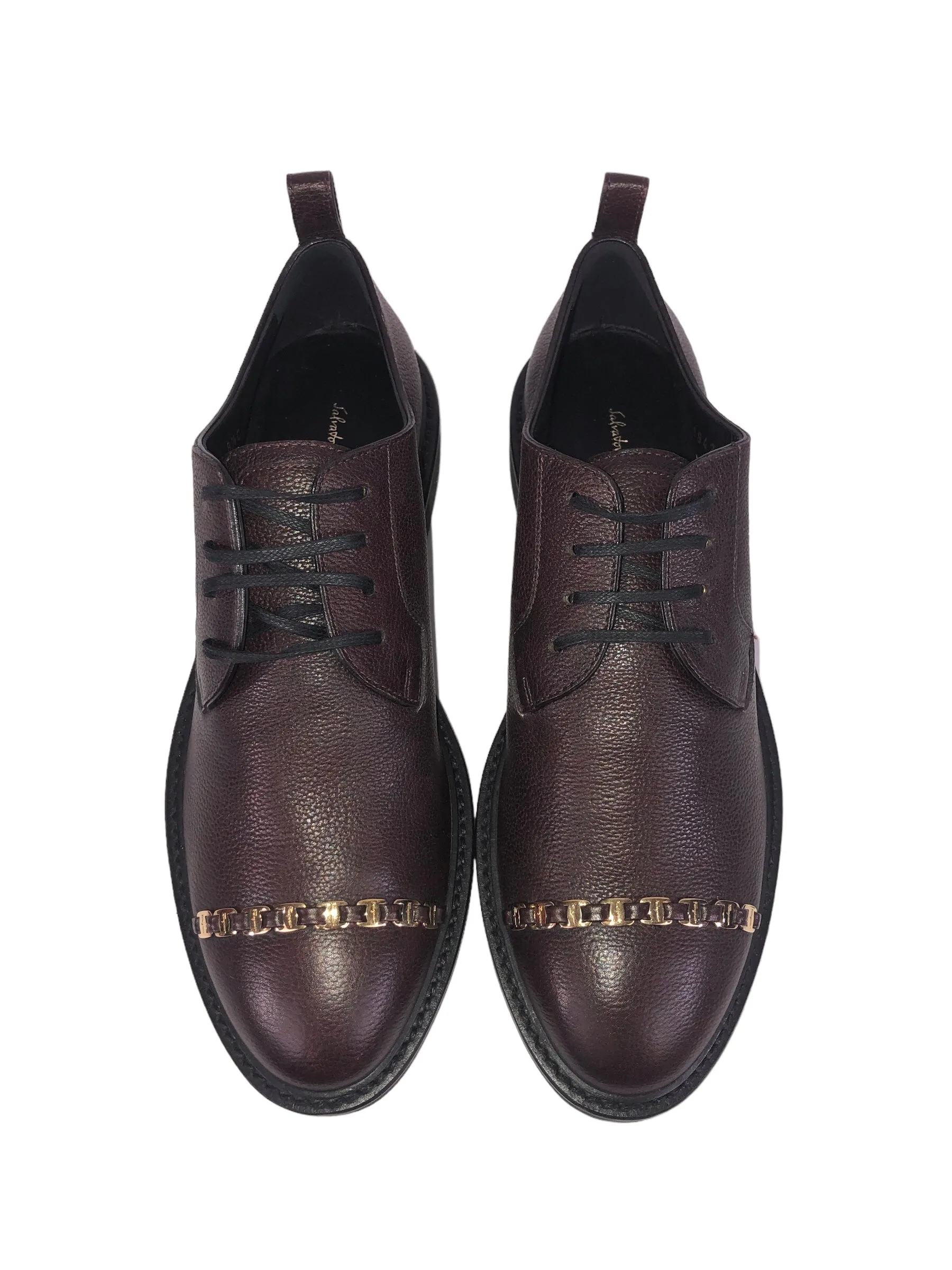 Pebble Leather Logo Embellished Oxfords | Size US 8.5C