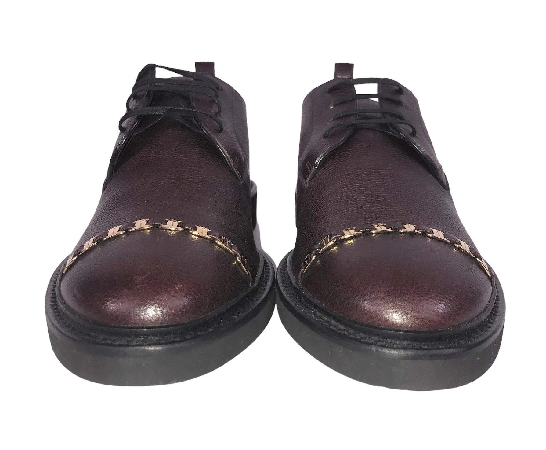 Pebble Leather Logo Embellished Oxfords | Size US 8.5C