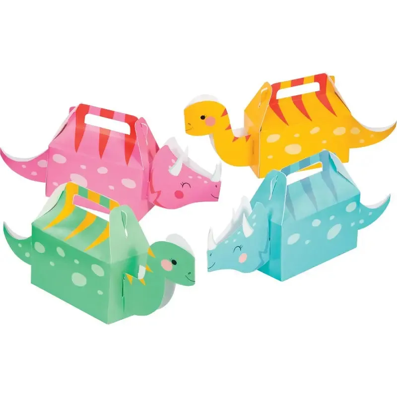 Pink Dinosaur Party Treat Boxes - 4 Pkt